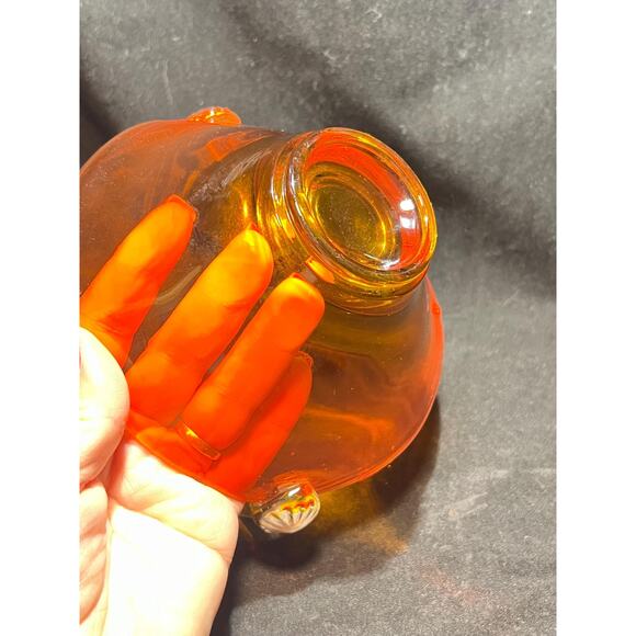 Hand Blown Viking Glass MCM Orange Basket With Clear Handle - Picture 4 of 6